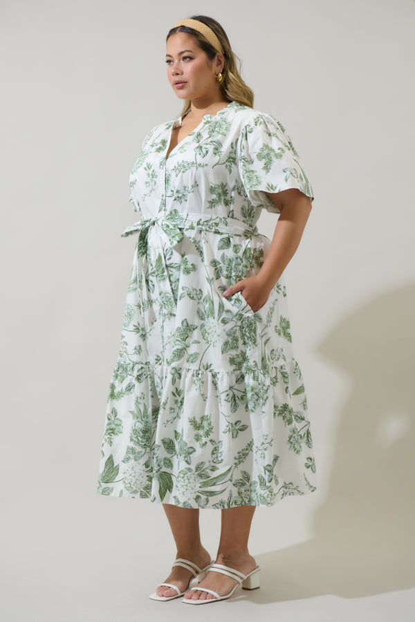Sugarlips Bria Floral Cora Button Up Midi Dress Curve