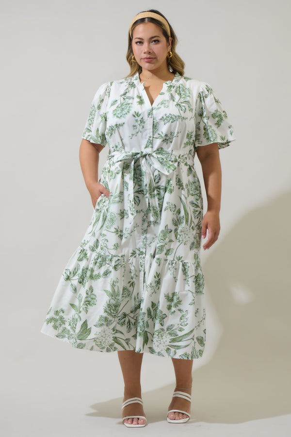 sugarlips Bria Floral Cora Button Up Midi Dress Curve