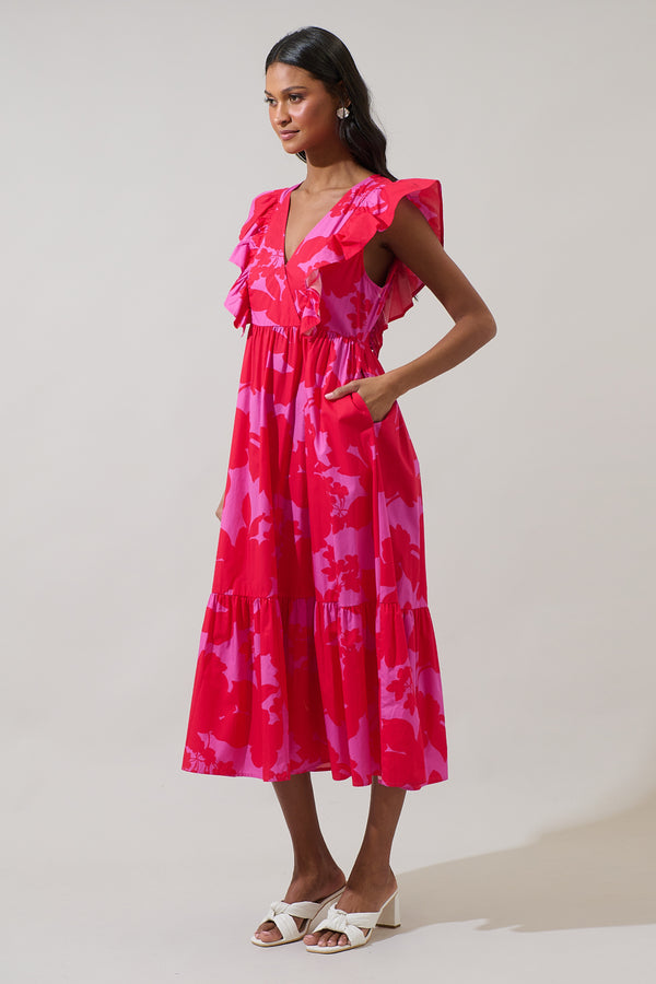 Sugarlips Briff Floral Fairness Poplin Surplice Midi Dress