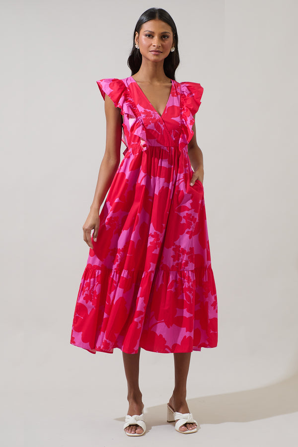 Sugarlips Briff Floral Fairness Poplin Surplice Midi Dress