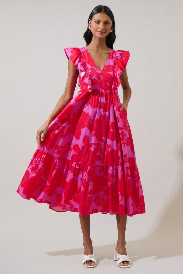 sugarlips Briff Floral Fairness Poplin Surplice Midi Dress
