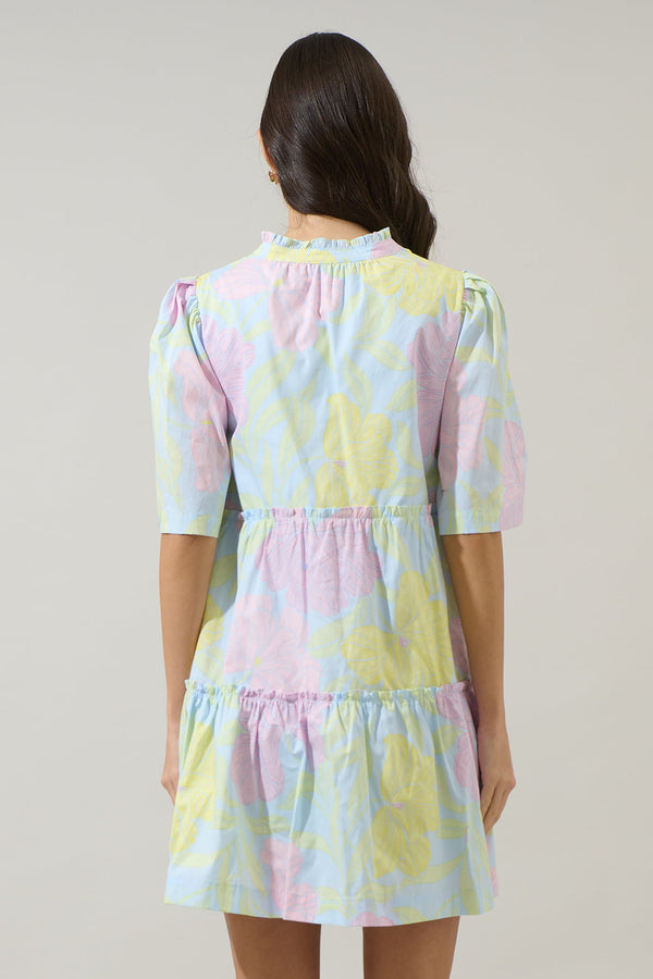 Sugarlips Brisa Floral Dixie Split Neck Shift Dress