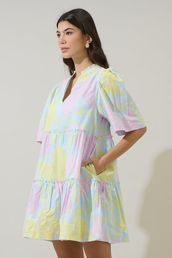 Sugarlips Brisa Floral Dixie Split Neck Shift Dress