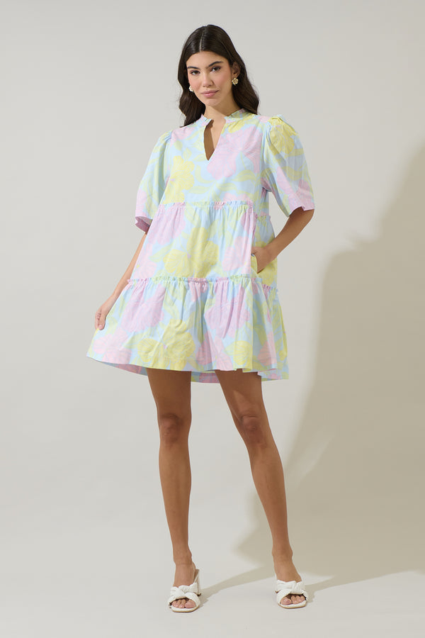 Sugarlips Brisa Floral Dixie Split Neck Shift Dress