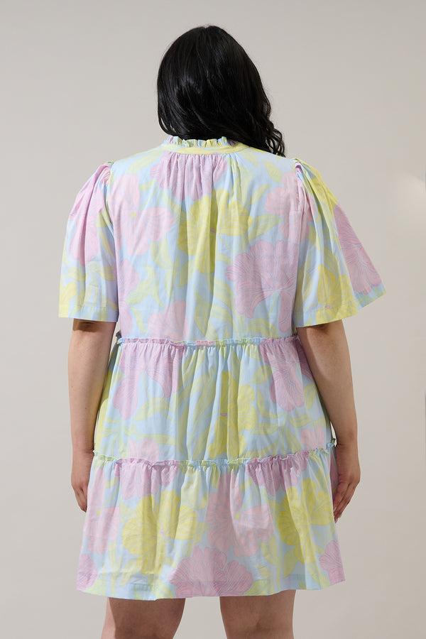 Sugarlips Brisa Floral Dixie Split Neck Shift Dress Curve