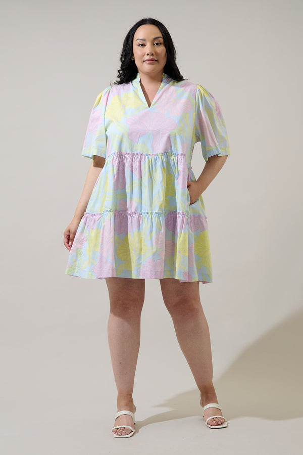 Sugarlips Brisa Floral Dixie Split Neck Shift Dress Curve