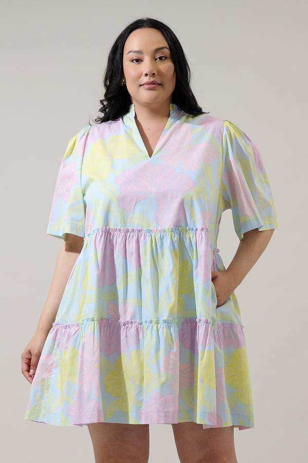 sugarlips Brisa Floral Dixie Split Neck Shift Dress Curve
