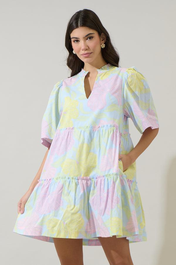 sugarlips Brisa Floral Dixie Split Neck Shift Dress