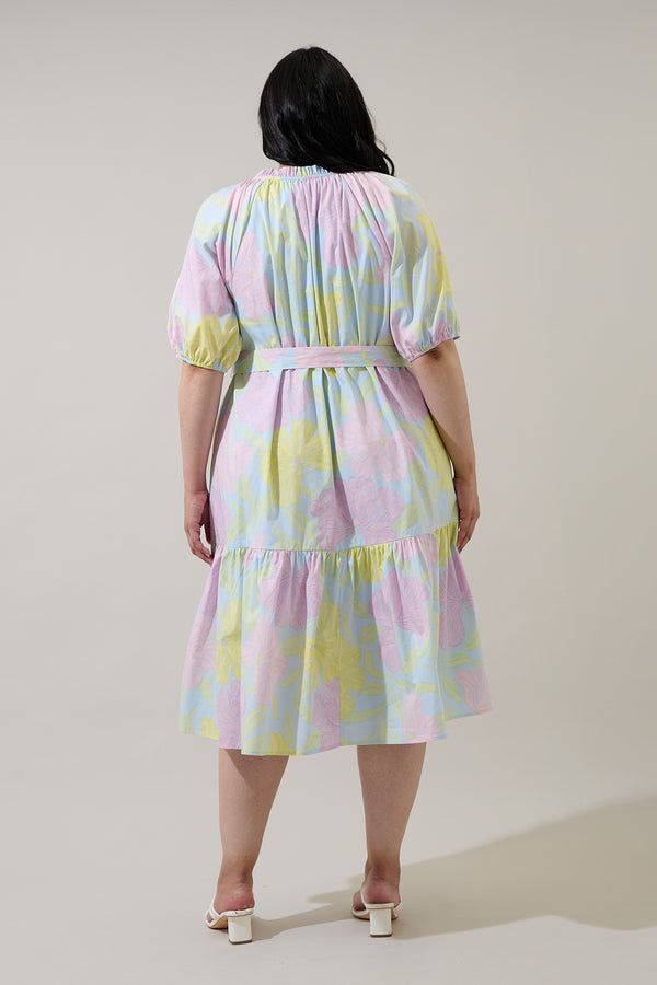 Sugarlips Brisa Floral Wynette Tiered Midi Dress Curve