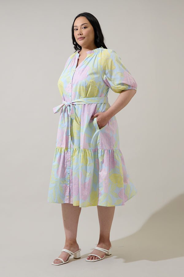 Sugarlips Brisa Floral Wynette Tiered Midi Dress Curve