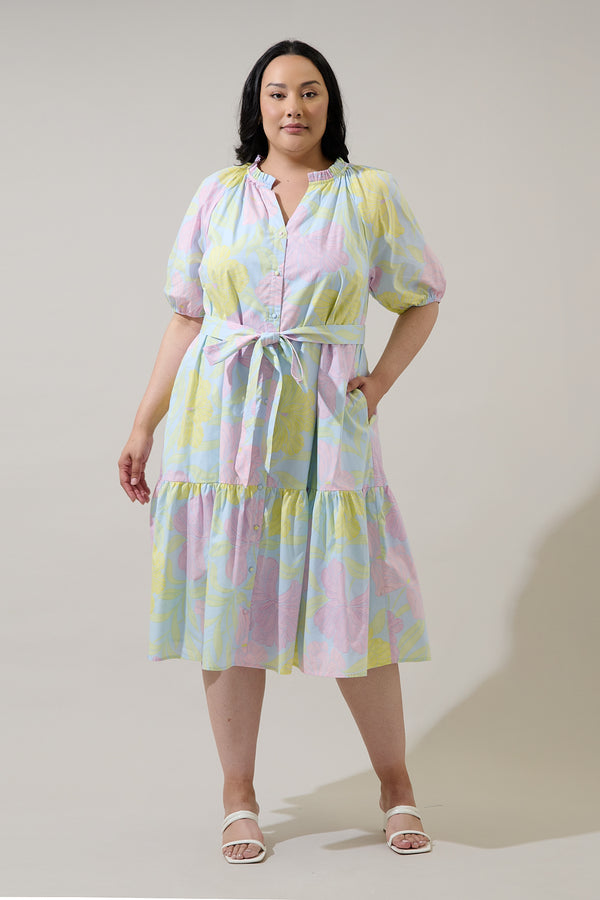 sugarlips Brisa Floral Wynette Tiered Midi Dress Curve