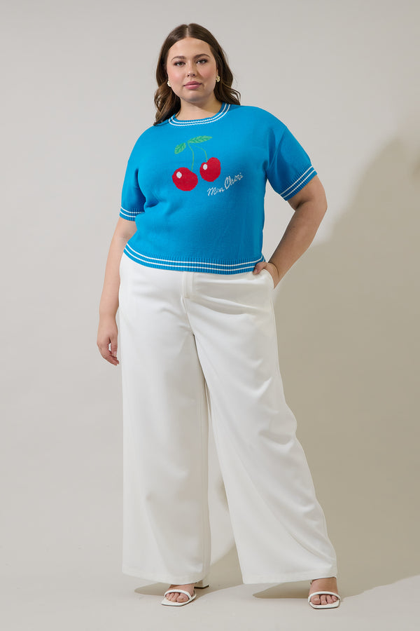 Sugarlips Brissy Cherry Drop Shoulder Sweater Top Curve