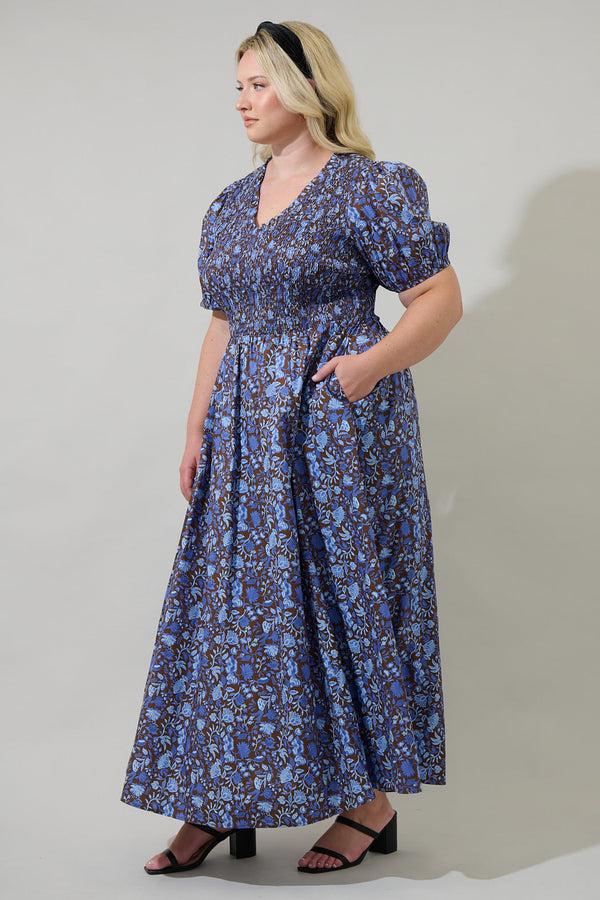 Sugarlips Bruceton Floral Brenty Smocked Midi Dress Curve