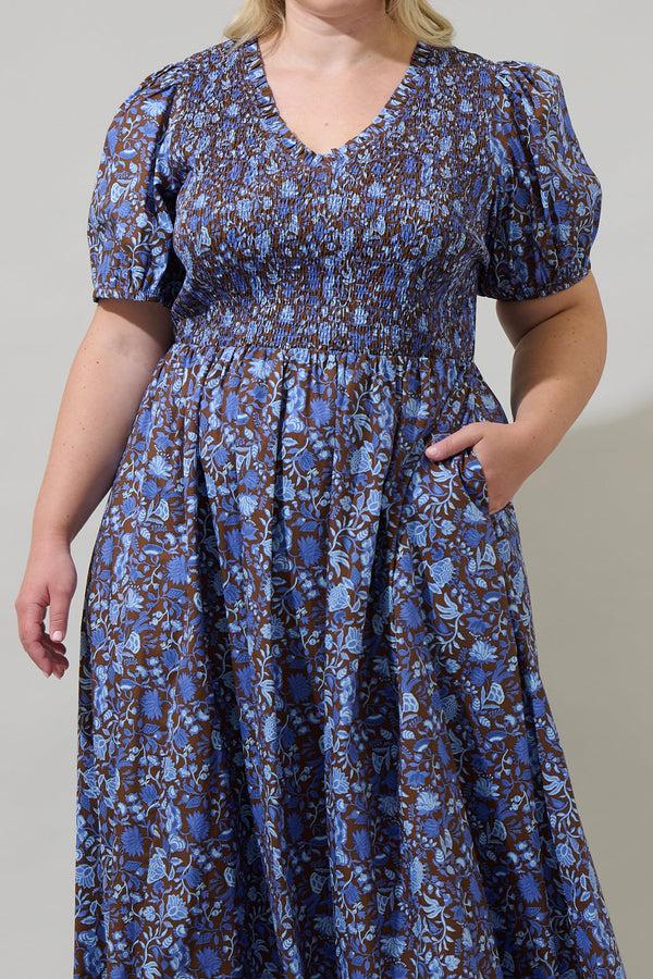 Sugarlips Bruceton Floral Brenty Smocked Midi Dress Curve