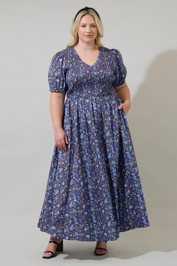 sugarlips Bruceton Floral Brenty Smocked Midi Dress Curve