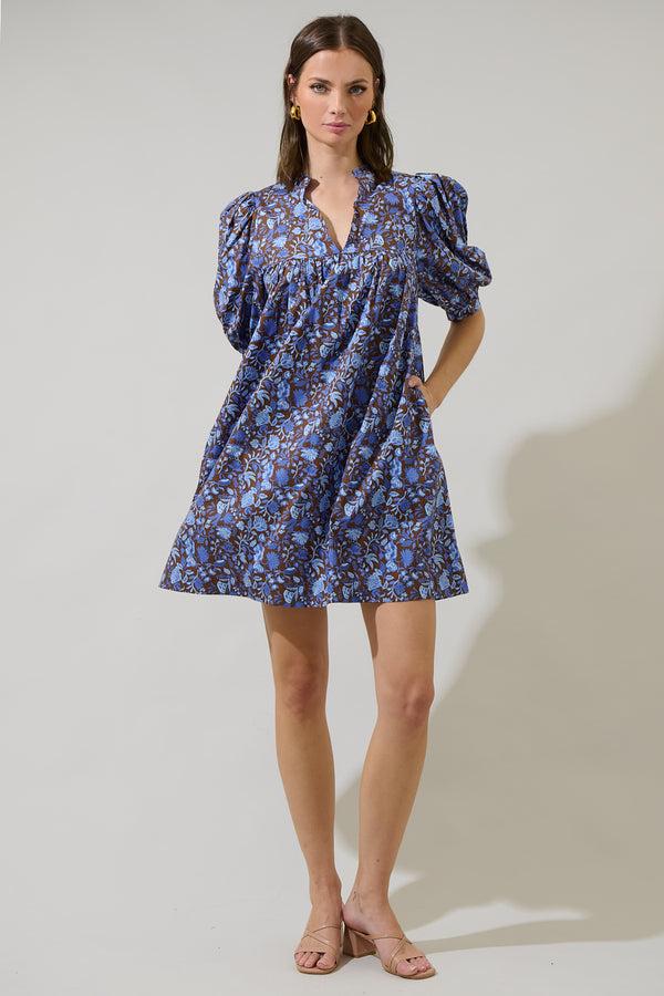 Sugarlips Bruceton Floral Julissa Split Neck Babydoll Dress