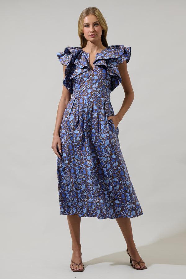 Sugarlips Bruceton Floral Santana Tie Back Midi Dress