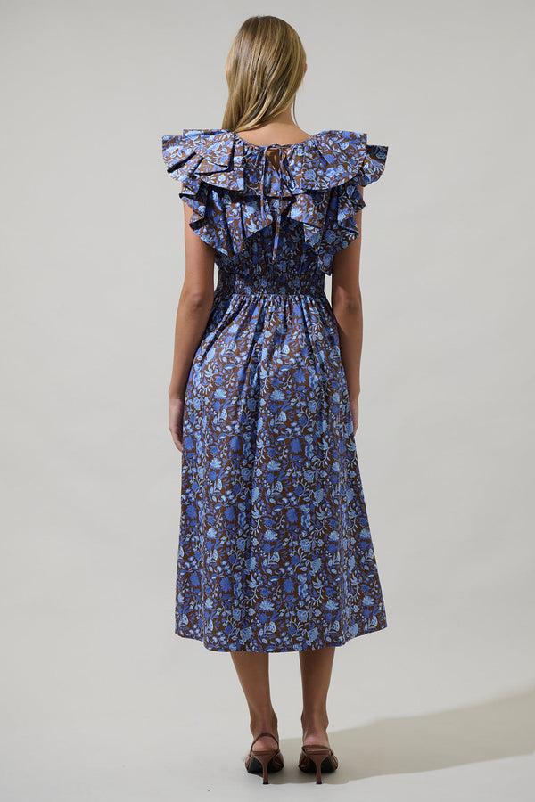 Sugarlips Bruceton Floral Santana Tie Back Midi Dress