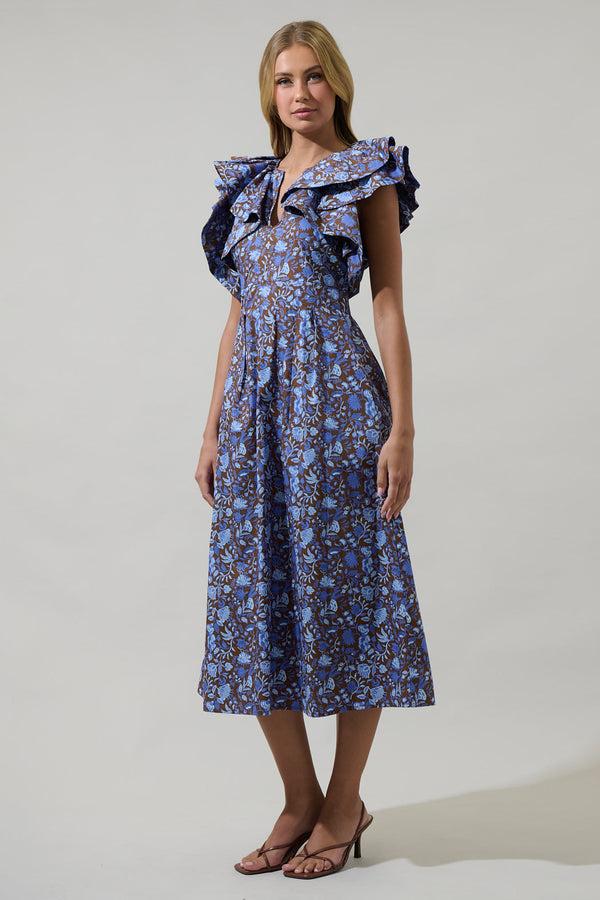 Sugarlips Bruceton Floral Santana Tie Back Midi Dress