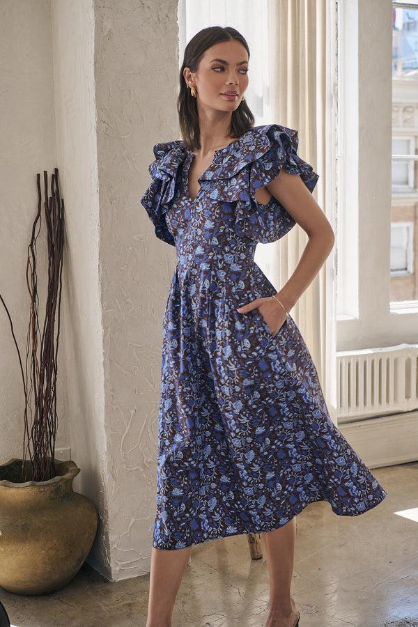 sugarlips Bruceton Floral Santana Tie Back Midi Dress
