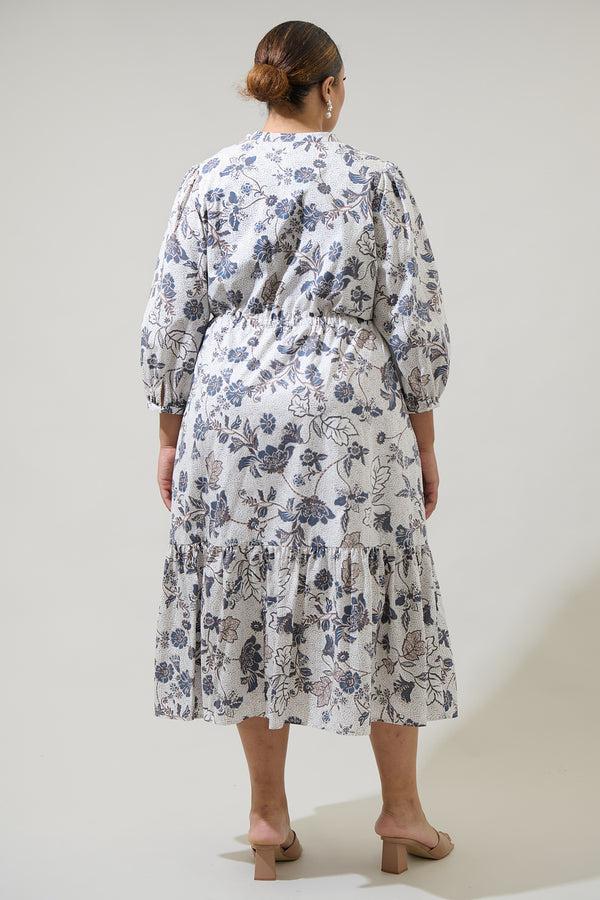 Sugarlips Bryony Floral Zinnia Split Neck Midi Dress Curve