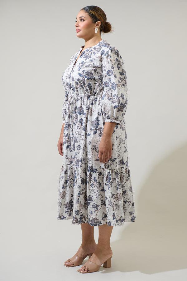 Sugarlips Bryony Floral Zinnia Split Neck Midi Dress Curve