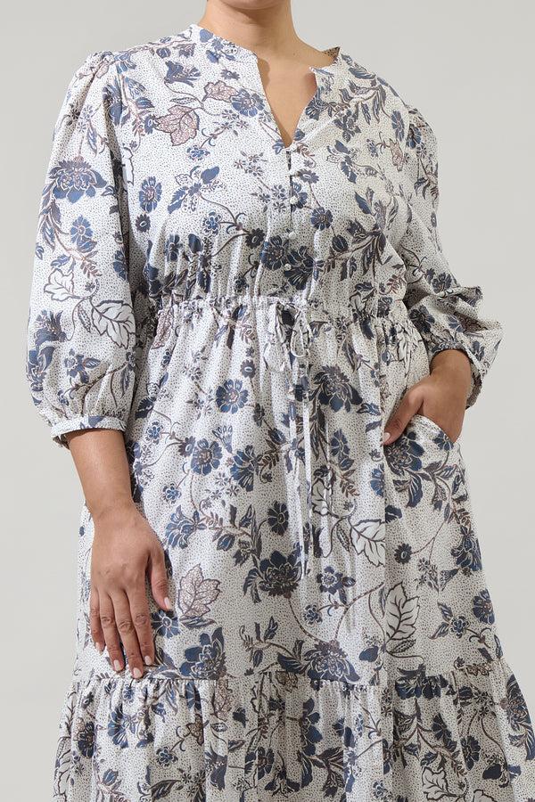 Sugarlips Bryony Floral Zinnia Split Neck Midi Dress Curve