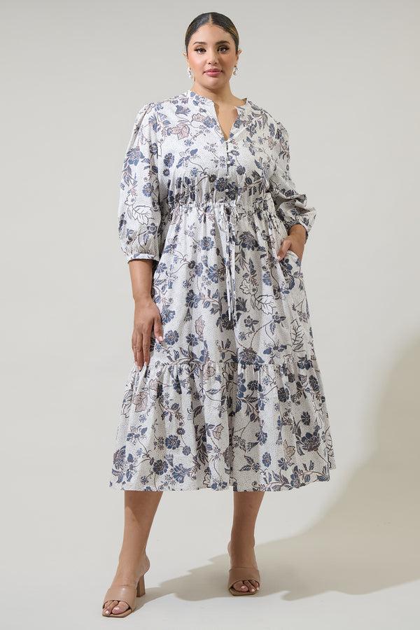 sugarlips Bryony Floral Zinnia Split Neck Midi Dress Curve