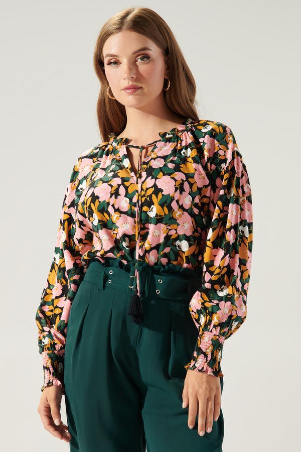 Sugarlips Buenos Aires Weylin Split Neck Tassel Blouse