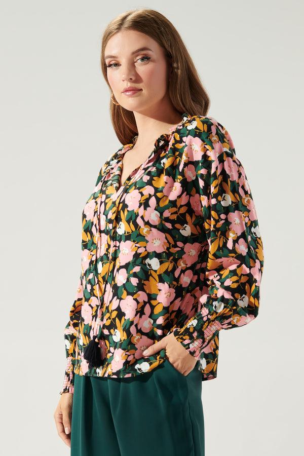 Sugarlips Buenos Aires Weylin Split Neck Tassel Blouse