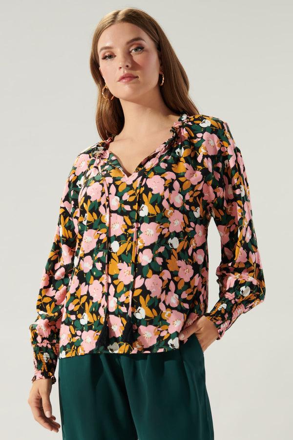 sugarlips Buenos Aires Weylin Split Neck Tassel Blouse
