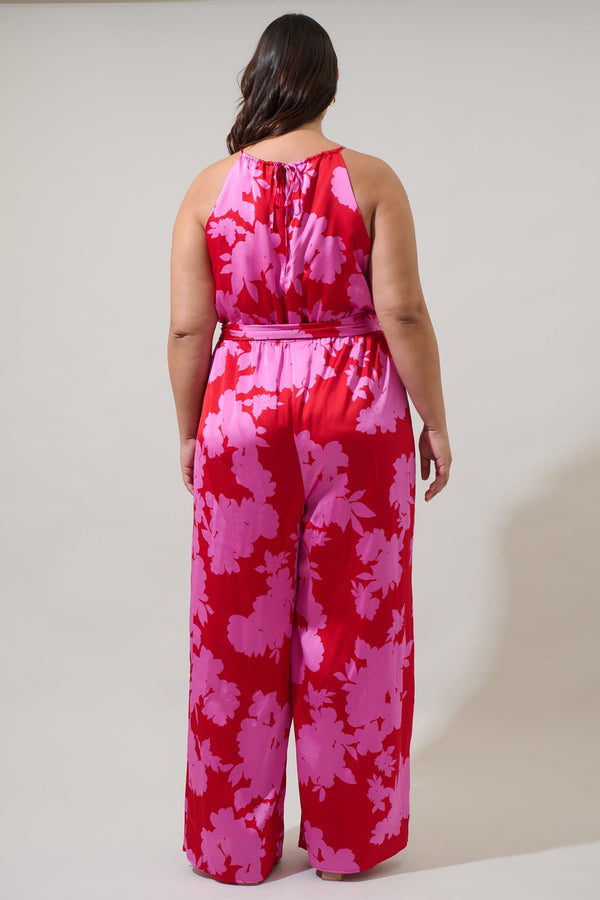 Sugarlips Burning Love Lighthearted Trapeze Satin Jumpsuit Curve