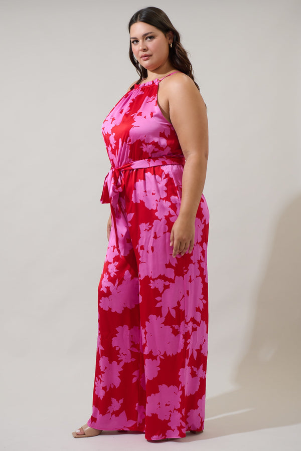 Sugarlips Burning Love Lighthearted Trapeze Satin Jumpsuit Curve