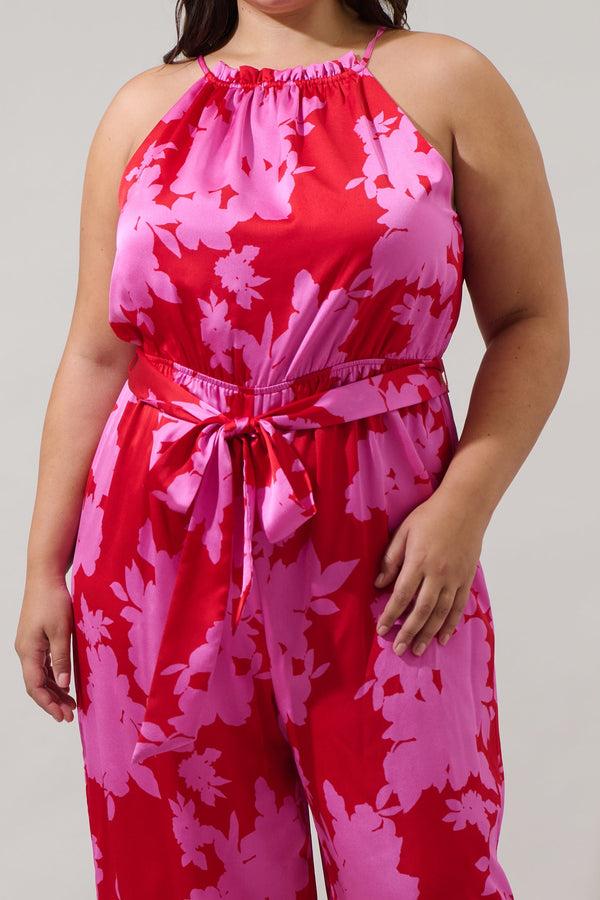 Sugarlips Burning Love Lighthearted Trapeze Satin Jumpsuit Curve
