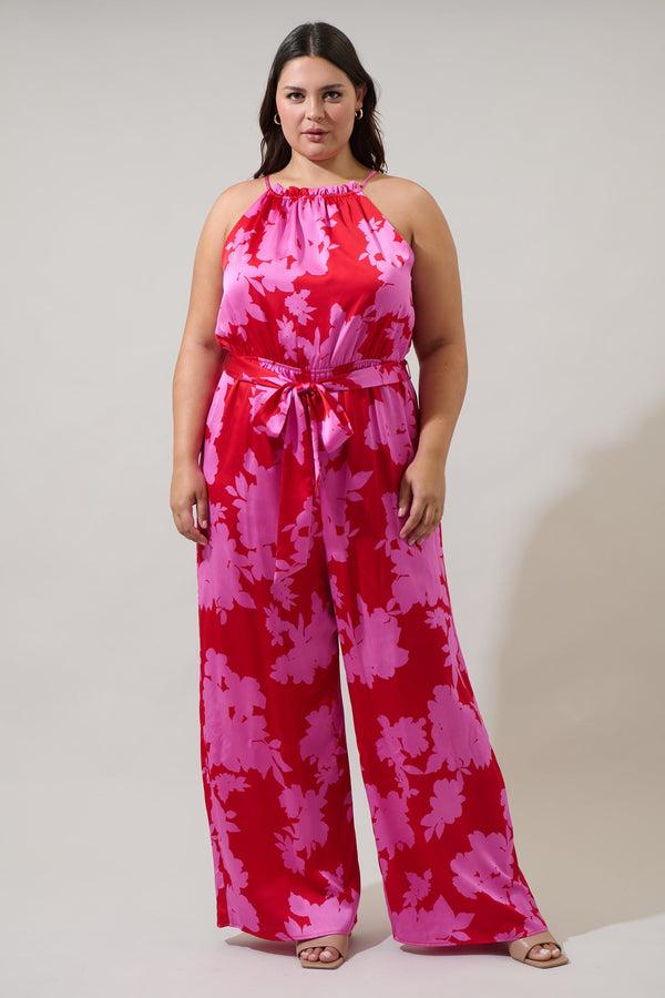 sugarlips Burning Love Lighthearted Trapeze Satin Jumpsuit Curve