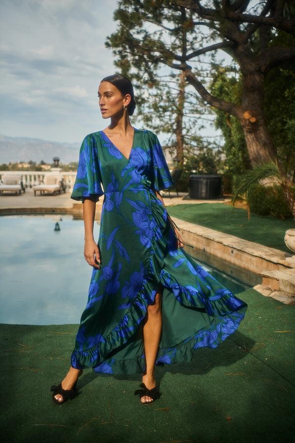 sugarlips Busbee Floral Abelia Hi-Low Maxi Wrap Dress