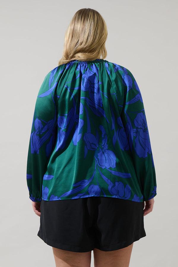 Sugarlips Busbee Floral Alcazar Raglan Sleeve Satin Blouse Curve