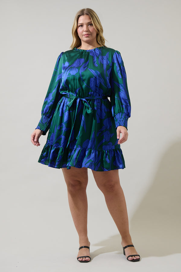 Sugarlips Busbee Floral Sevilla Satin Ruffle Dress Curve