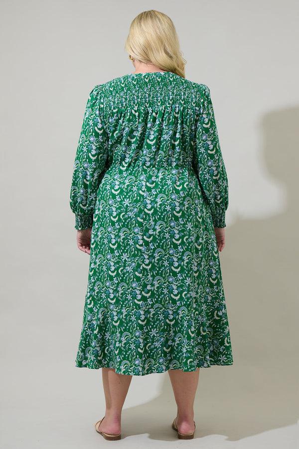 Sugarlips Cabana Baudelaire Floral Keila Smocked Midi Dress Curve