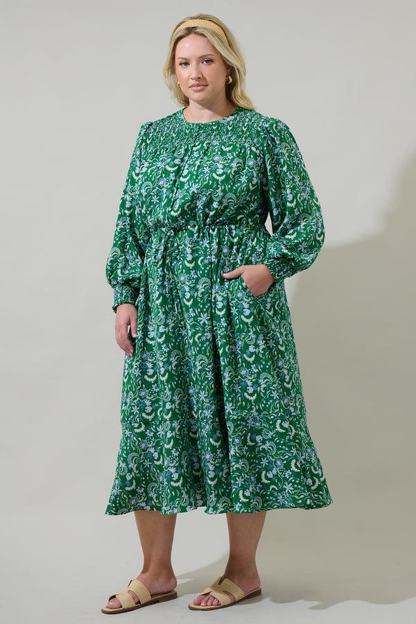 Sugarlips Cabana Baudelaire Floral Keila Smocked Midi Dress Curve