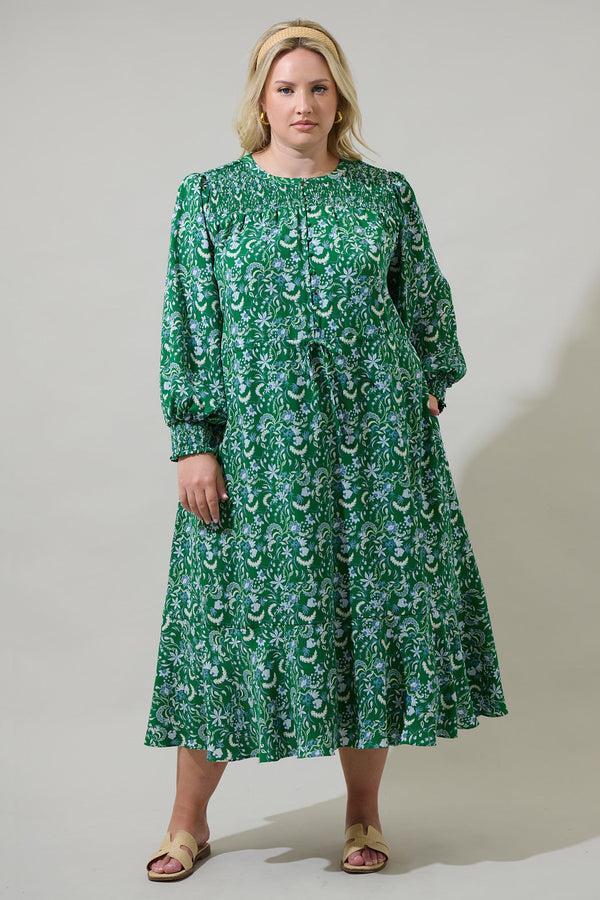 Sugarlips Cabana Baudelaire Floral Keila Smocked Midi Dress Curve