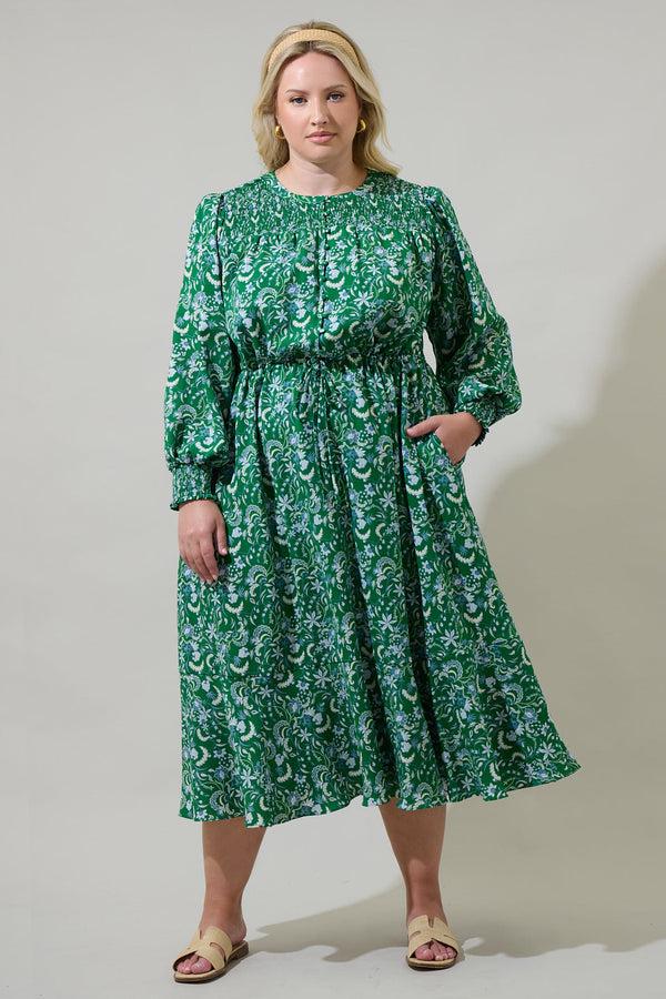 sugarlips Cabana Baudelaire Floral Keila Smocked Midi Dress Curve