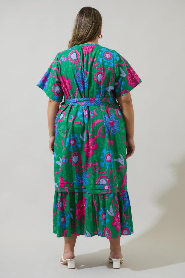 Sugarlips Cabina Floral Reya Pleated Midi Dress Curve