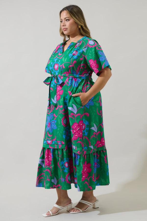 Sugarlips Cabina Floral Reya Pleated Midi Dress Curve