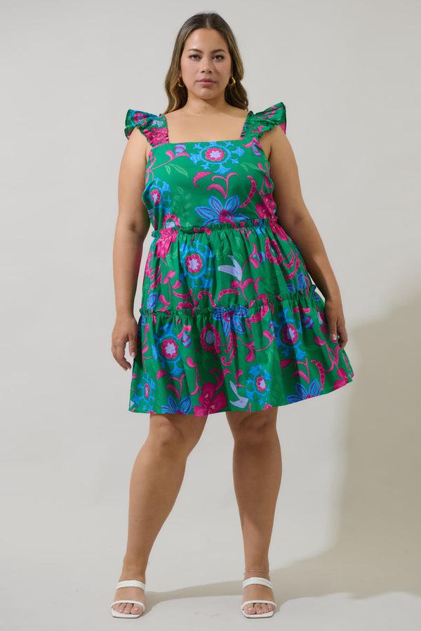 Sugarlips Cabina Floral Ruffle Tiered Mini Dress Curve
