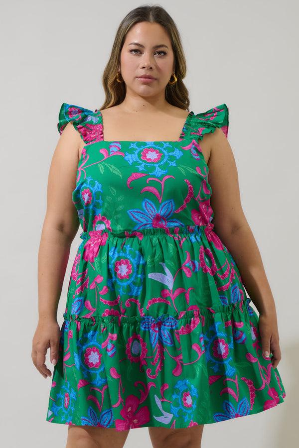 sugarlips Cabina Floral Ruffle Tiered Mini Dress Curve