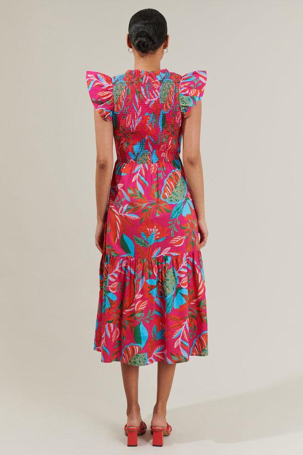 Sugarlips Cactus Blossom Giza Glare Smock Tiered Midi Dress