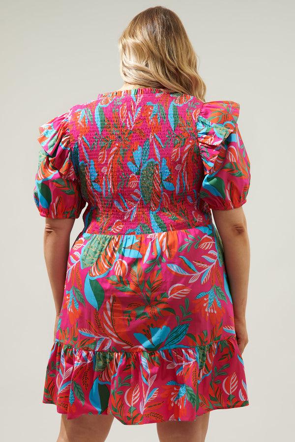 Sugarlips Cactus Blossom Leones Smocked Mini Dress Curve