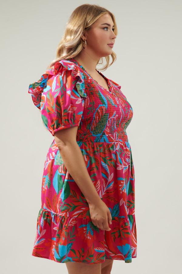 Sugarlips Cactus Blossom Leones Smocked Mini Dress Curve