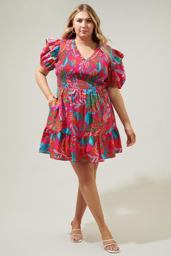Sugarlips Cactus Blossom Leones Smocked Mini Dress Curve